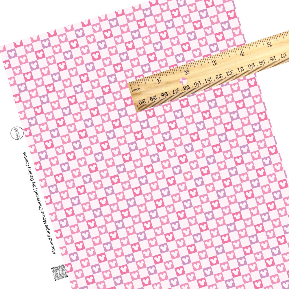 These Valentine's pattern themed faux leather sheets contain the following design elements: purple and pink mouse checkered pattern. Our CPSIA compliant faux leather sheets or rolls can be used for all types of crafting projects.