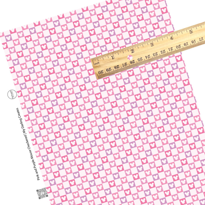These Valentine's pattern themed faux leather sheets contain the following design elements: purple and pink mouse checkered pattern. Our CPSIA compliant faux leather sheets or rolls can be used for all types of crafting projects.