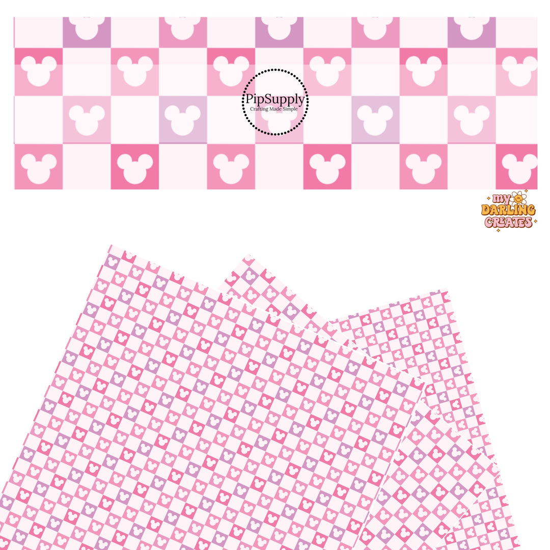 These Valentine's pattern themed faux leather sheets contain the following design elements: purple and pink mouse checkered pattern. Our CPSIA compliant faux leather sheets or rolls can be used for all types of crafting projects.