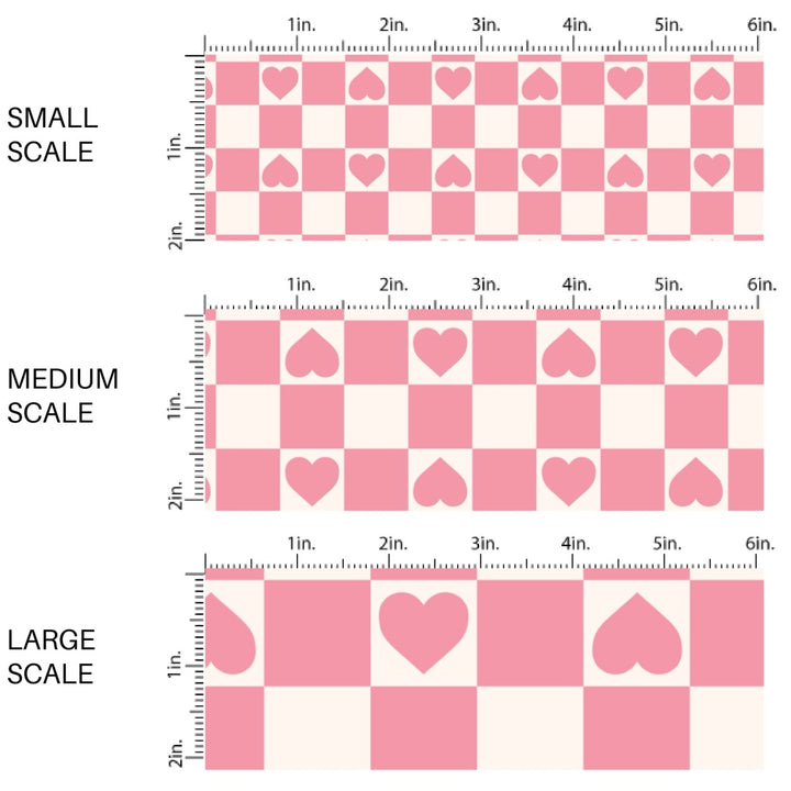 This holiday fabric by the yard features hearts on pink and cream checkers. This festive pattern fabric can be used for all your sewing and crafting needs!