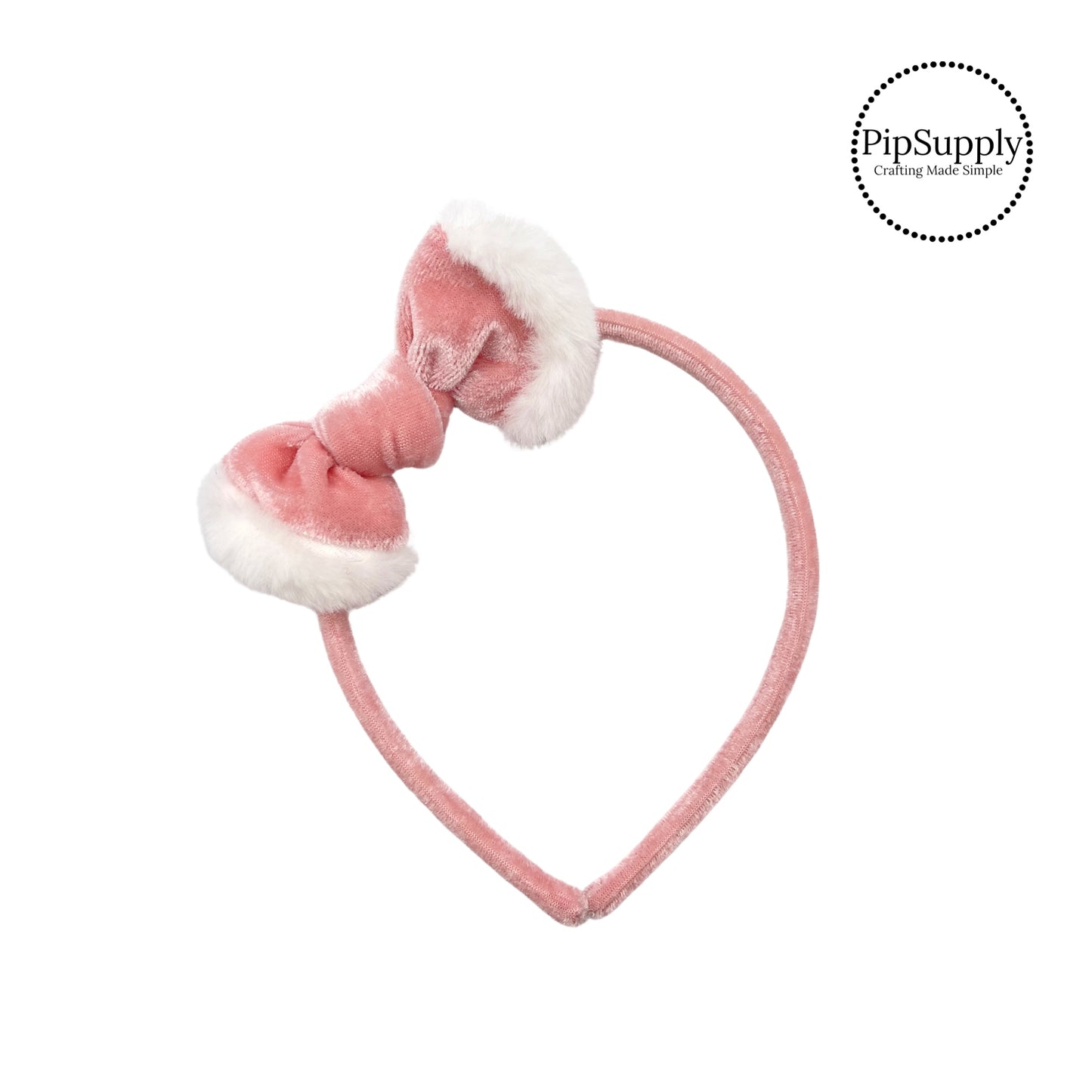 pink fur bow on pink velvet headband