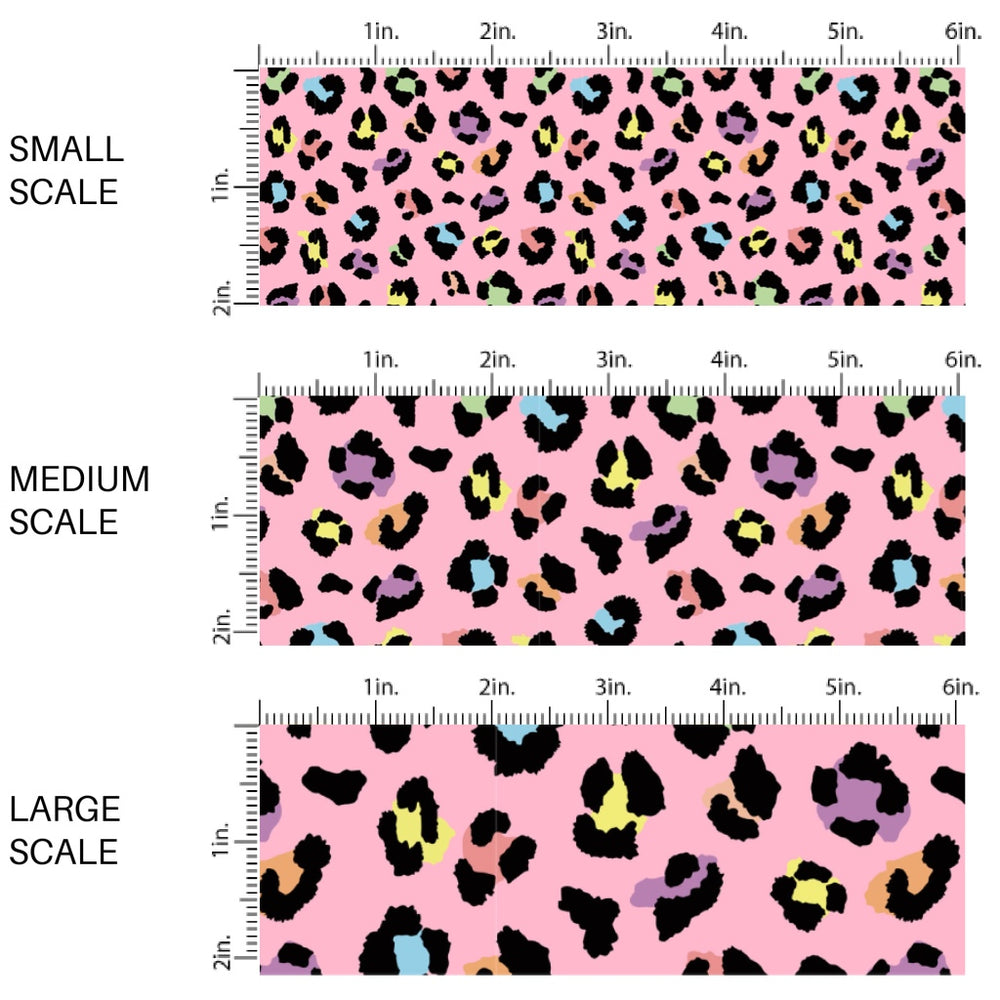 These leopard print themed fabric by the yard features pink rainbow leopard pattern. This fun pattern fabric can be used for all your sewing and crafting needs!