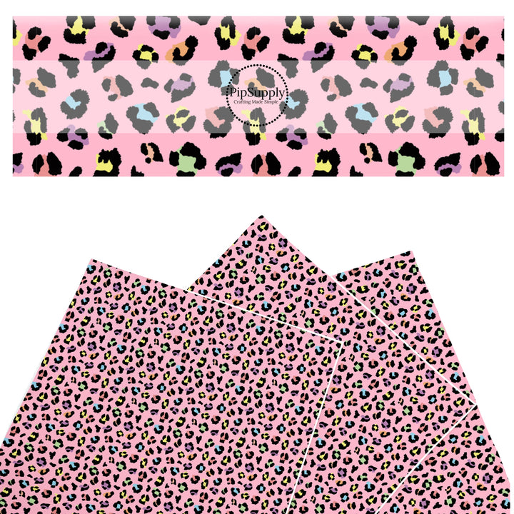 These leopard print themed faux leather sheets contain the following design elements: pink rainbow leopard pattern. Our CPSIA compliant faux leather sheets or rolls can be used for all types of crafting projects.