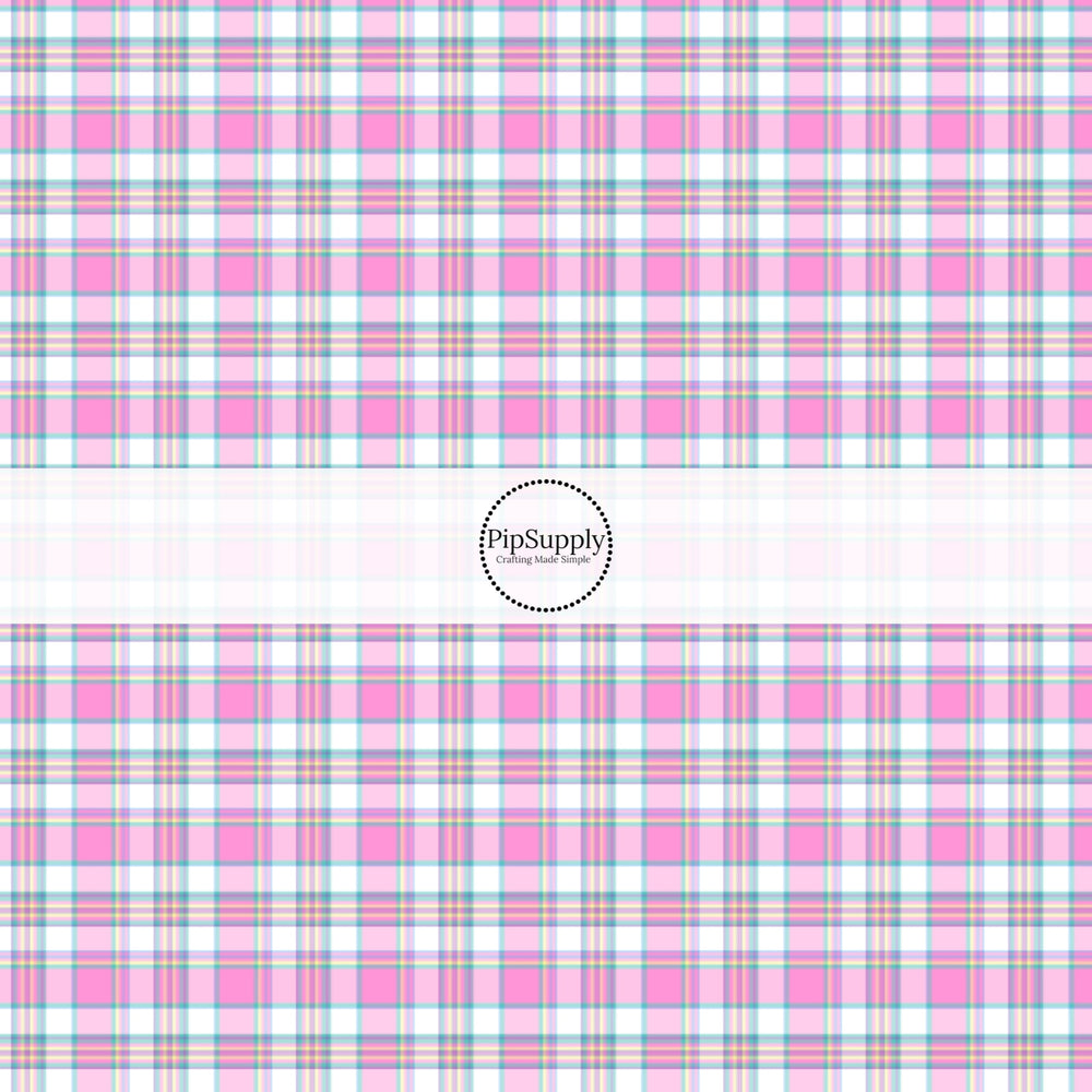 These spring themed no sew bow strips can be easily tied and attached to a clip for a finished hair bow. These festive bow strips are great for personal use or to sell. These bow strips feature the following design elements: pink spring tartan pattern.