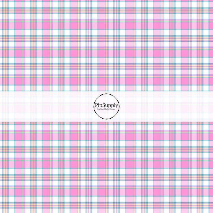 These spring themed no sew bow strips can be easily tied and attached to a clip for a finished hair bow. These festive bow strips are great for personal use or to sell. These bow strips feature the following design elements: pink spring tartan pattern.