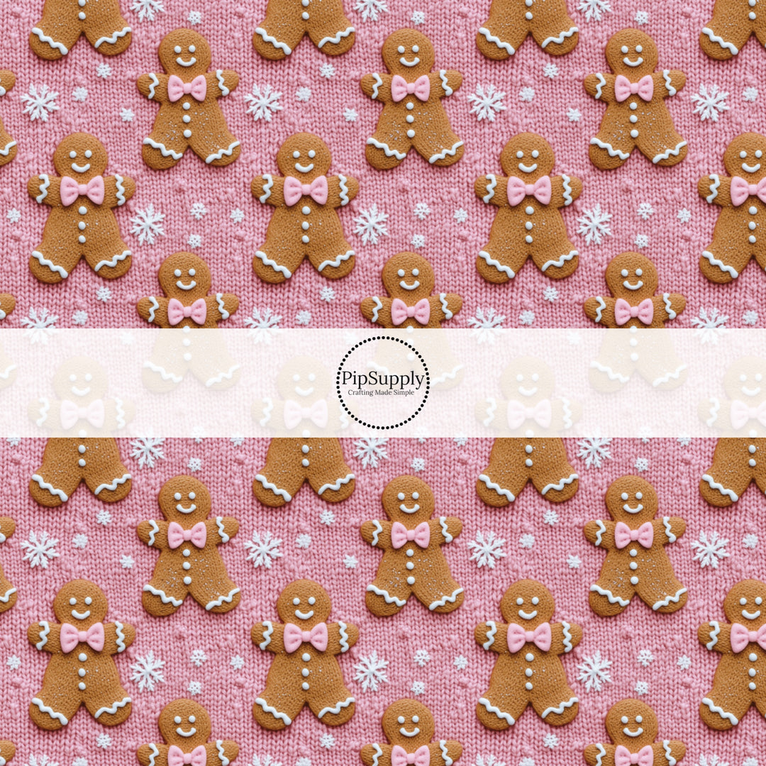 Pink Sweater Gingerbread Hair Bow Strips