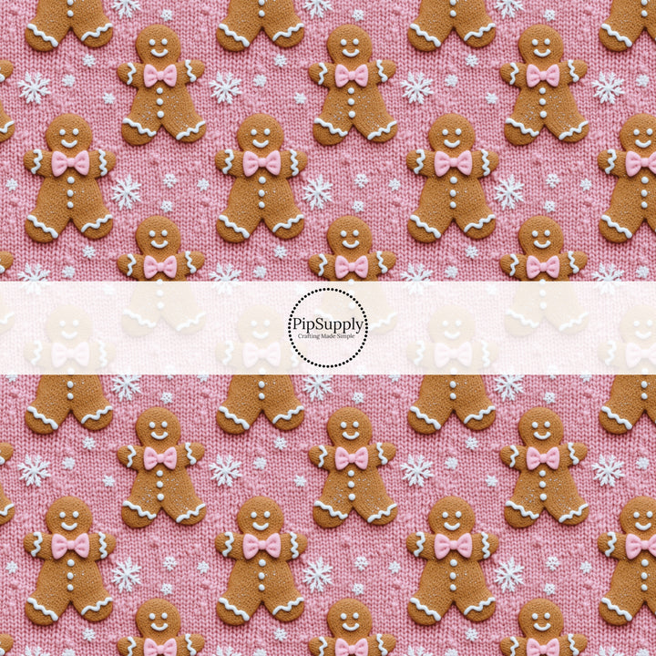 Pink Sweater Gingerbread Hair Bow Strips