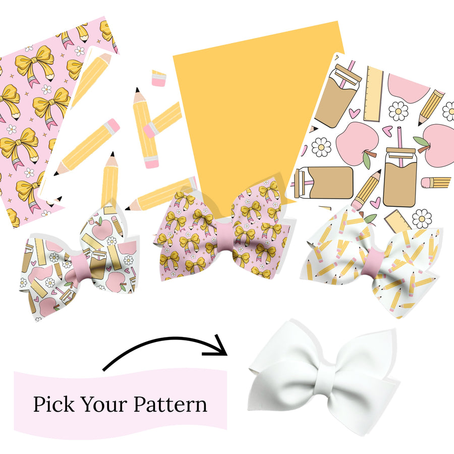 Use your own seamless pattern to make pinwheel faux leather bows. These hair bows are easy to cut and assemble. You will receive your bows printed on a sheet of faux leather based on your color/pattern selections. The piece will come flat and uncut and will need to be finished by the purchaser which includes cutting, assembling and attaching to either a clip or headband. Any additional items used to finish the bows will need to be provided by the purchaser and are not included in this listing.