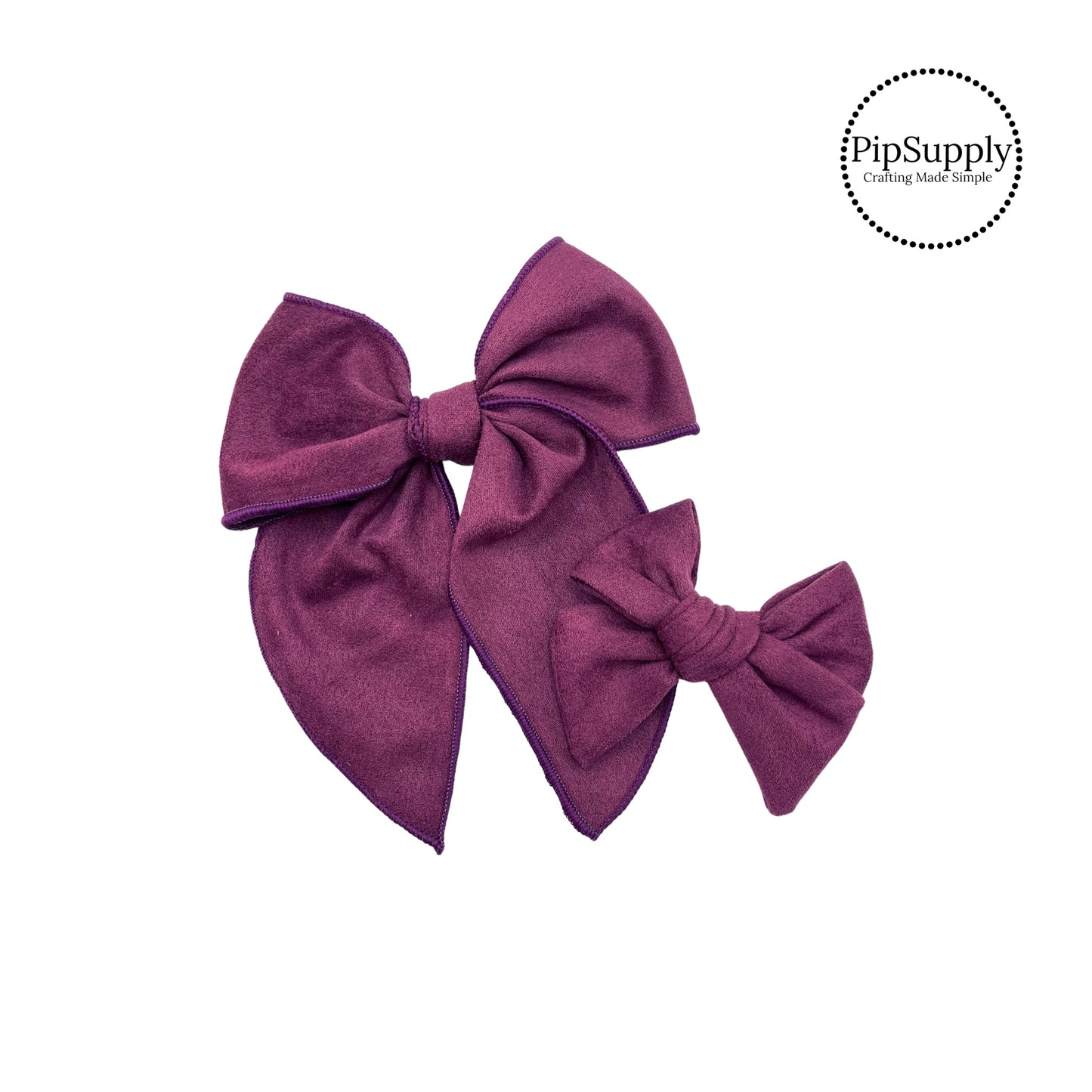 Plum Soft Faux Suede Hair Bow Strips - Tied