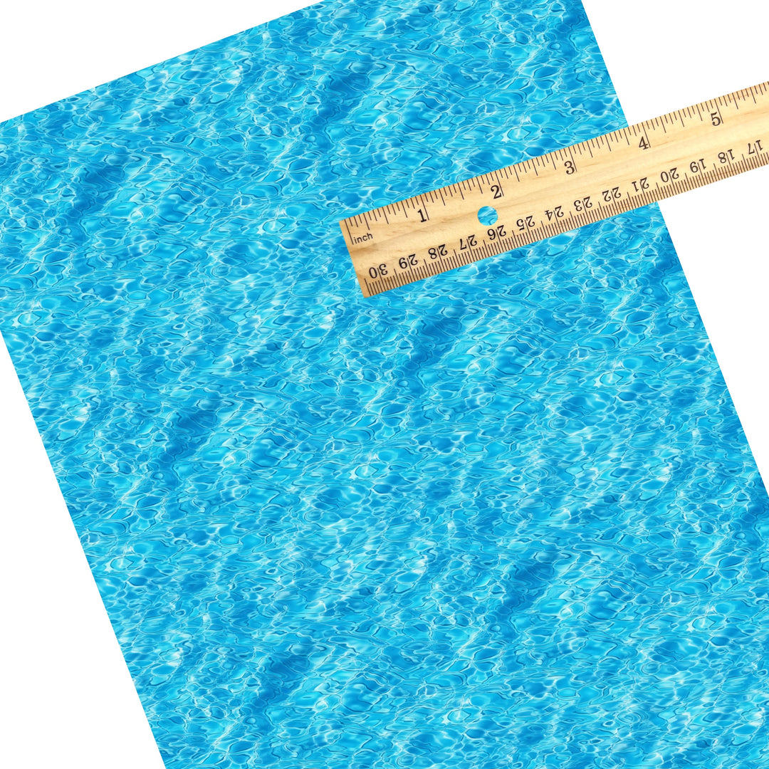 These summer themed faux leather sheets contain the following design elements: pool water. Our CPSIA compliant faux leather sheets or rolls can be used for all types of crafting projects.