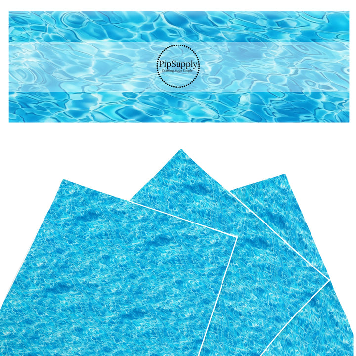 These summer themed faux leather sheets contain the following design elements: pool water. Our CPSIA compliant faux leather sheets or rolls can be used for all types of crafting projects.