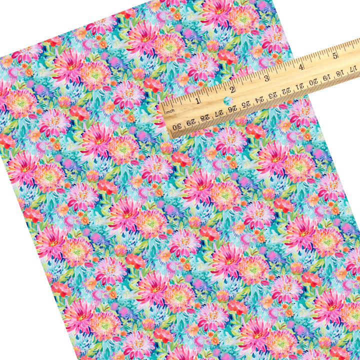 These floral themed faux leather sheets contain the following design elements: tropical bright flowers. Our CPSIA compliant faux leather sheets or rolls can be used for all types of crafting projects.