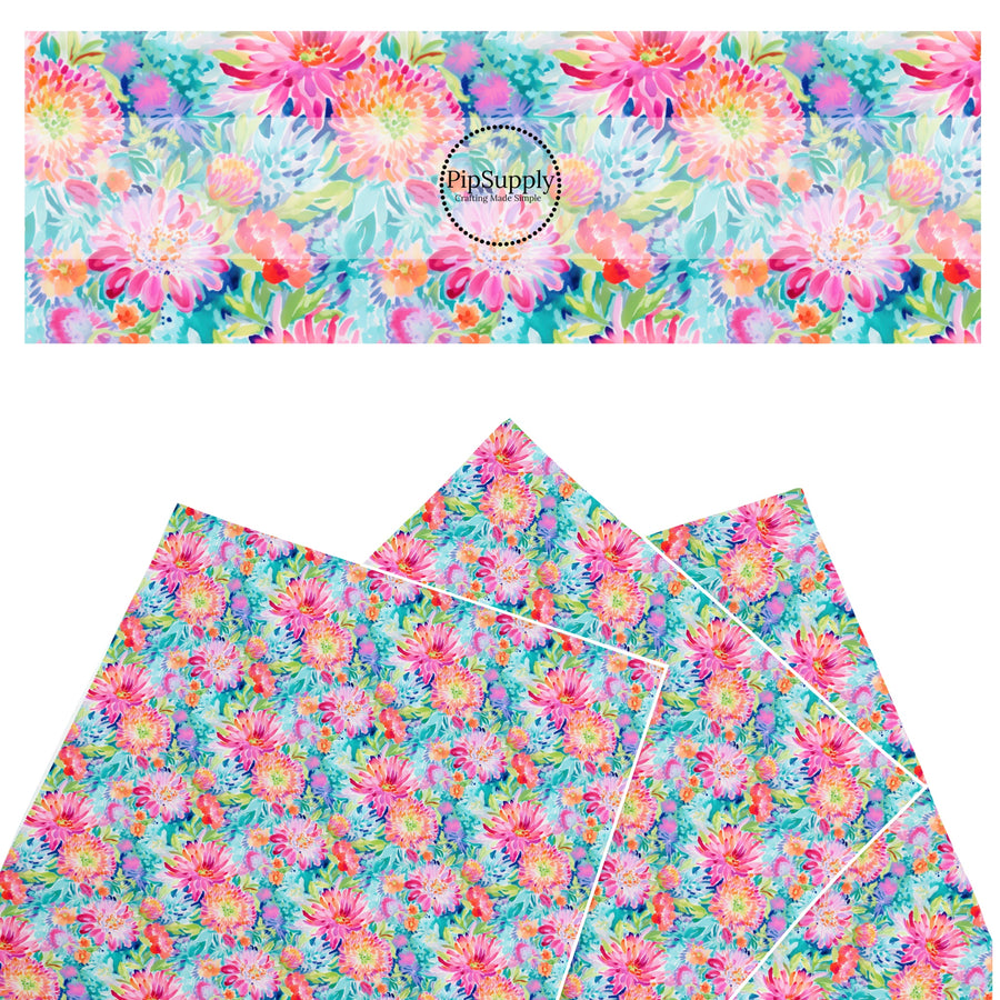 These floral themed faux leather sheets contain the following design elements: tropical bright flowers. Our CPSIA compliant faux leather sheets or rolls can be used for all types of crafting projects.