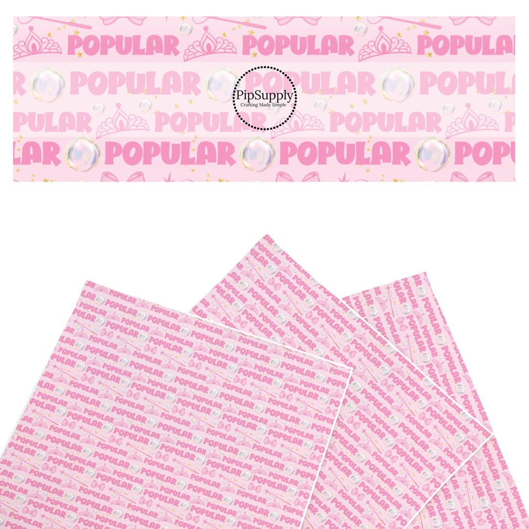 These fun witch themed faux leather sheets contain the following design elements: "popular" sayings with crowns and bows on pink. Our CPSIA compliant faux leather sheets or rolls can be used for all types of crafting projects.