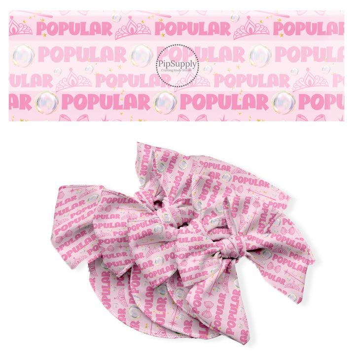 These fun witch themed no sew bow strips can be easily tied and attached to a clip for a finished hair bow. These fun bow strips are great for personal use or to sell. These bow strips feature the following design elements: "popular" sayings with crowns and bows on pink.