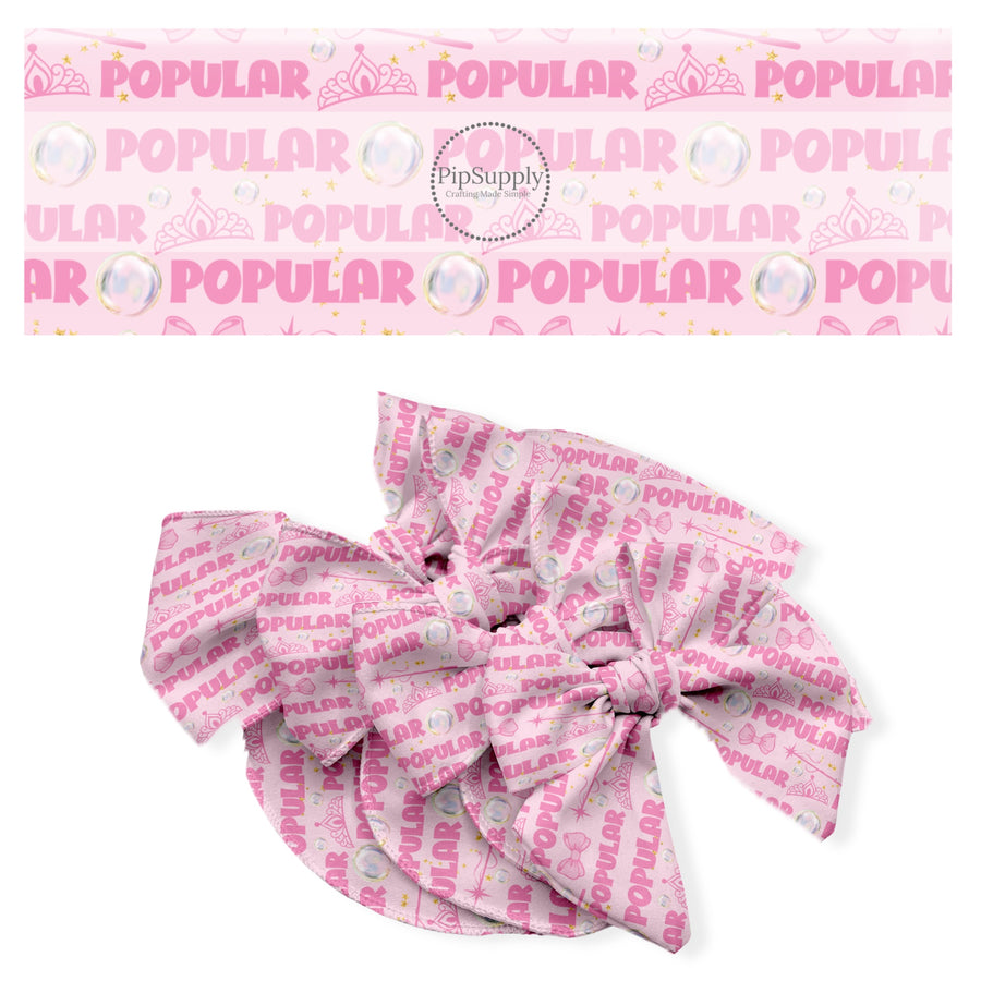 These fun witch themed no sew bow strips can be easily tied and attached to a clip for a finished hair bow. These fun bow strips are great for personal use or to sell. These bow strips feature the following design elements: "popular" sayings with crowns and bows on pink.