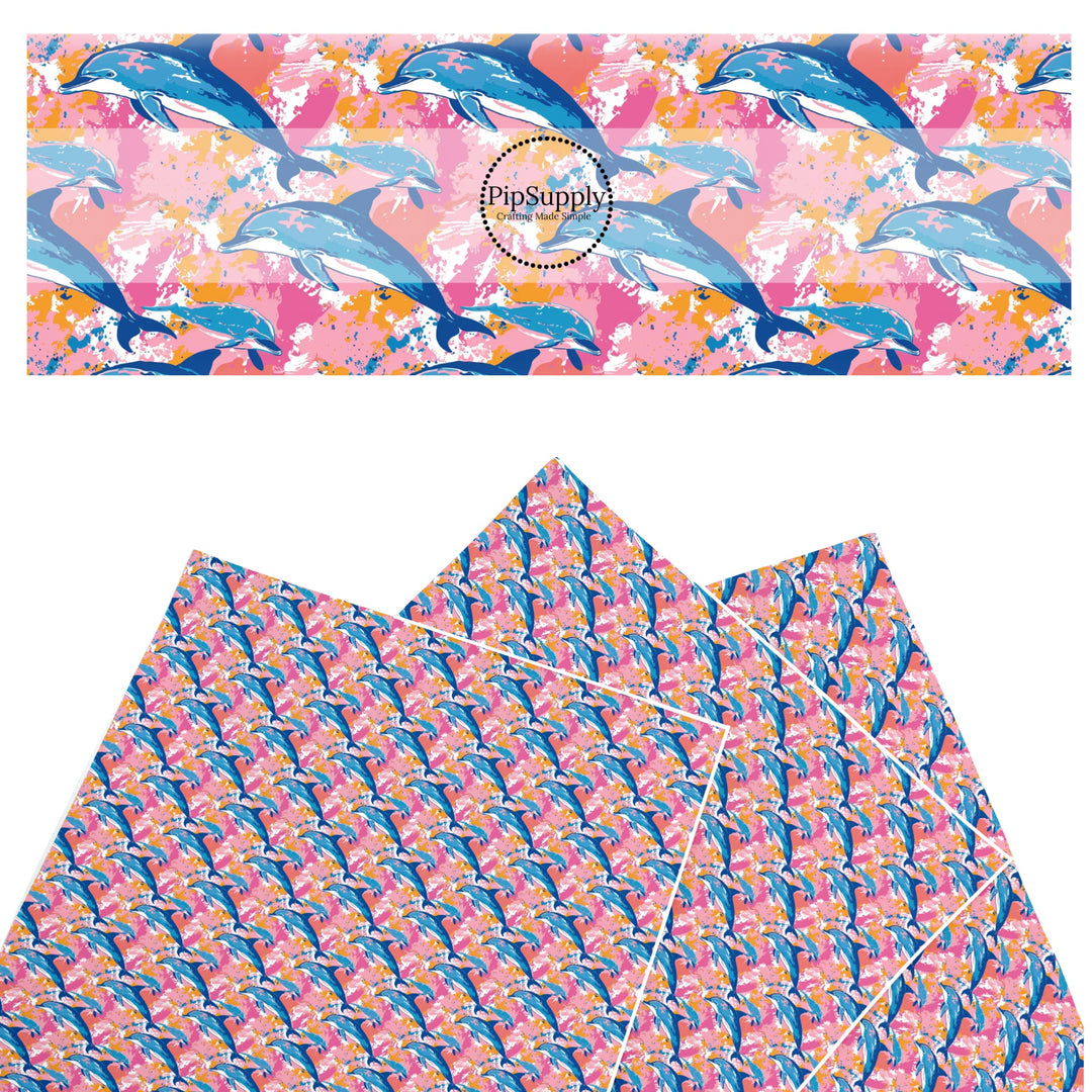 These beach themed faux leather sheets contain the following design elements: dolphins on pink. Our CPSIA compliant faux leather sheets or rolls can be used for all types of crafting projects.