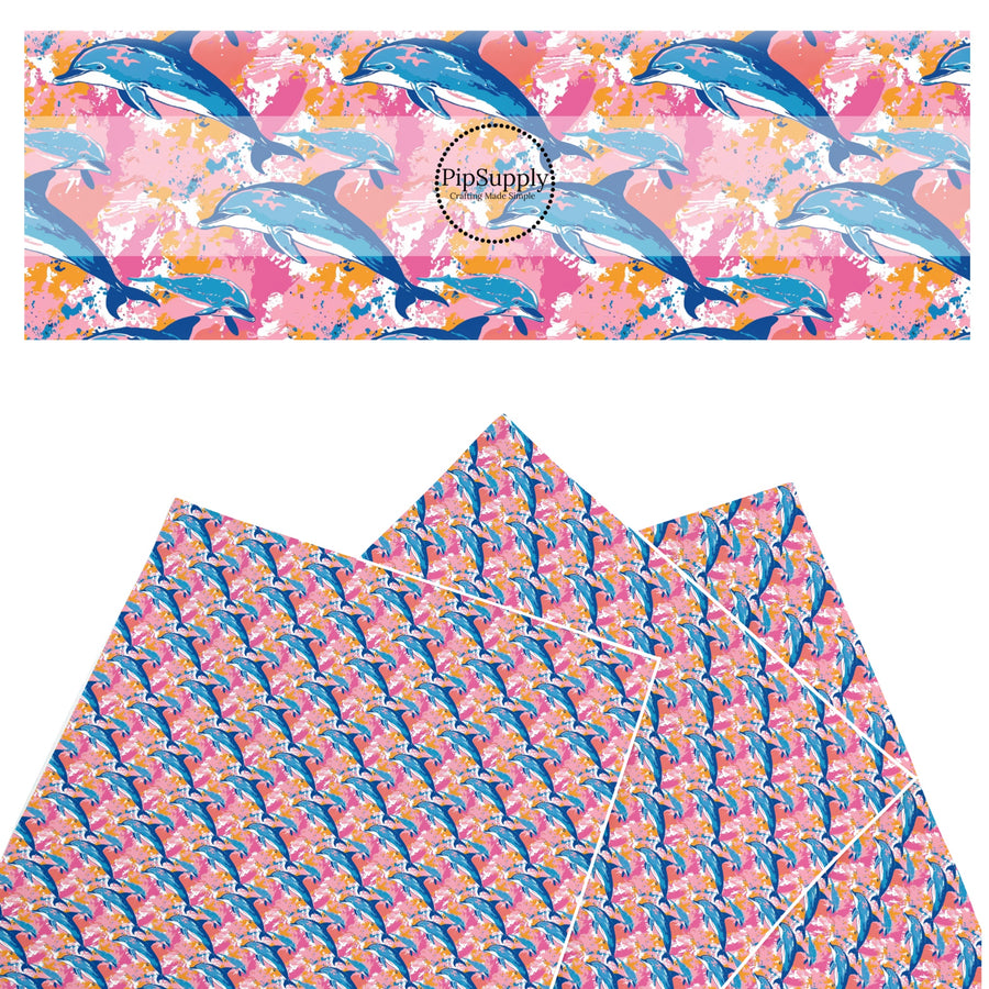 These beach themed faux leather sheets contain the following design elements: dolphins on pink. Our CPSIA compliant faux leather sheets or rolls can be used for all types of crafting projects.