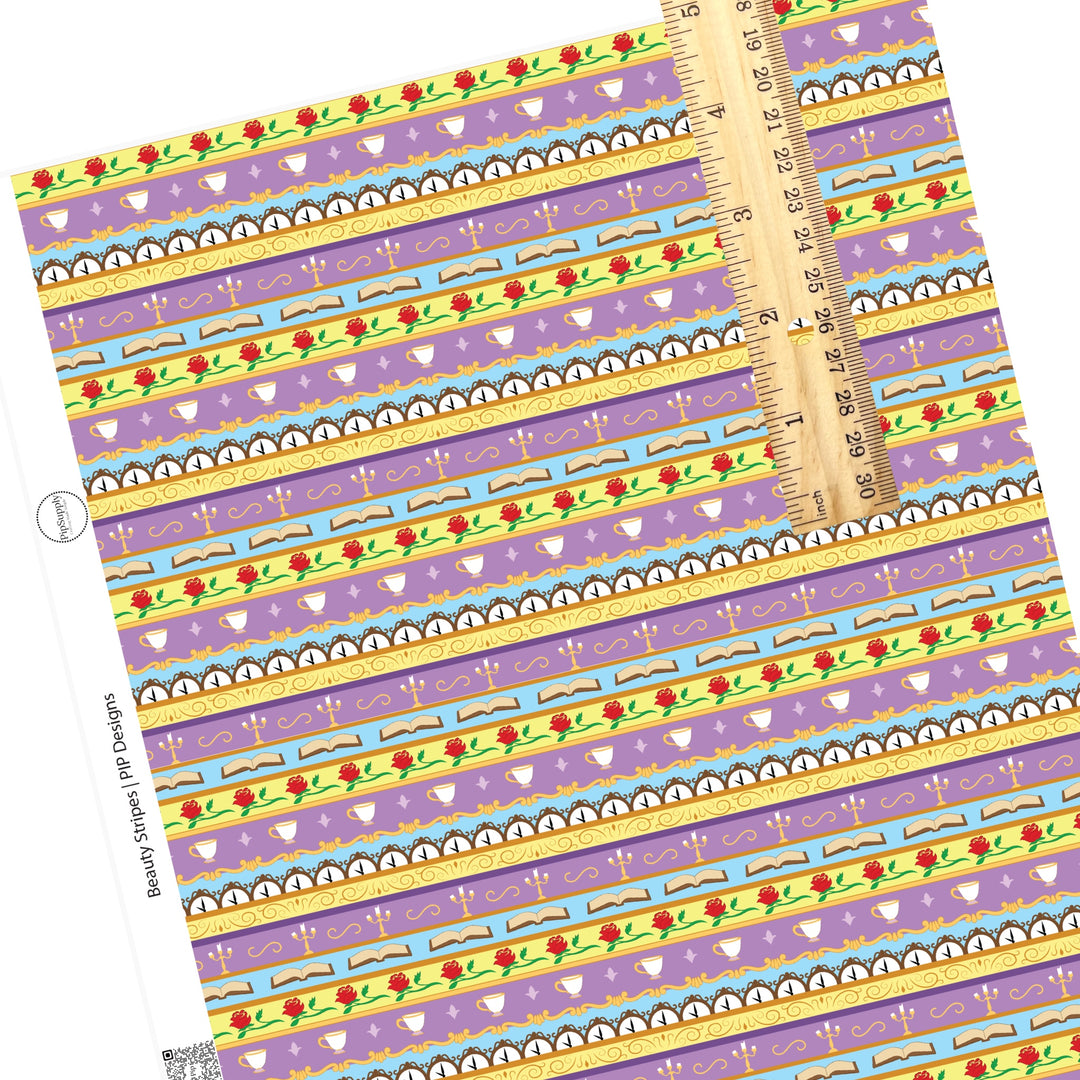 Purple, yellow, and blue beauty princess stripes faux leather sheets
