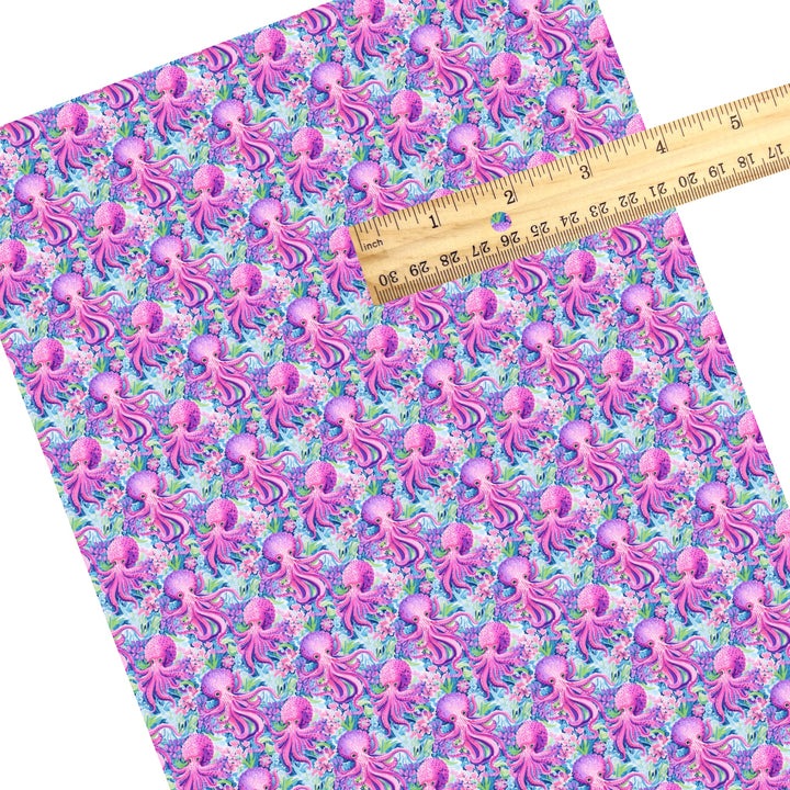 These tropical ocean themed faux leather sheets contain the following design elements: purple octopus. Our CPSIA compliant faux leather sheets or rolls can be used for all types of crafting projects.