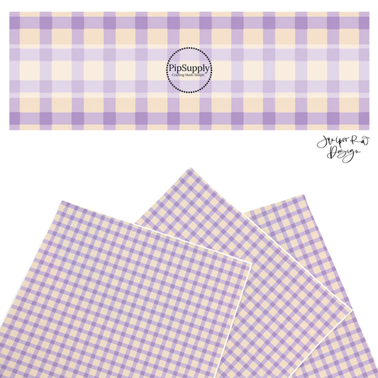 These summer faux leather sheets contain the following design elements: summer haze purple and cream plaid pattern. Our CPSIA compliant faux leather sheets or rolls can be used for all types of crafting projects.