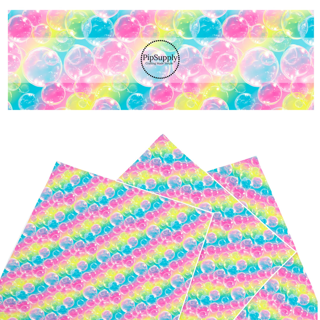 These bubble themed faux leather sheets contain the following design elements: realistic rainbow bubbles. Our CPSIA compliant faux leather sheets or rolls can be used for all types of crafting projects.