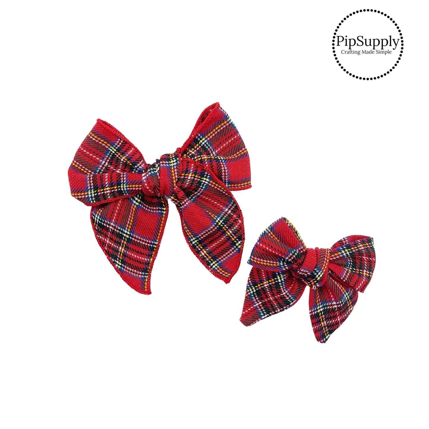 Red multi plaid woven hair bow strips