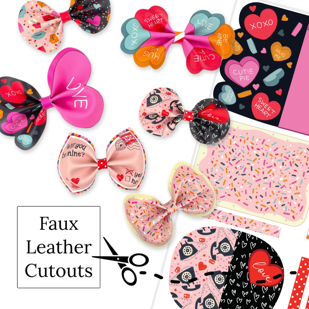 Retro Convo Hearts Faux Leather DIY Hair Bows & Craft Cutouts