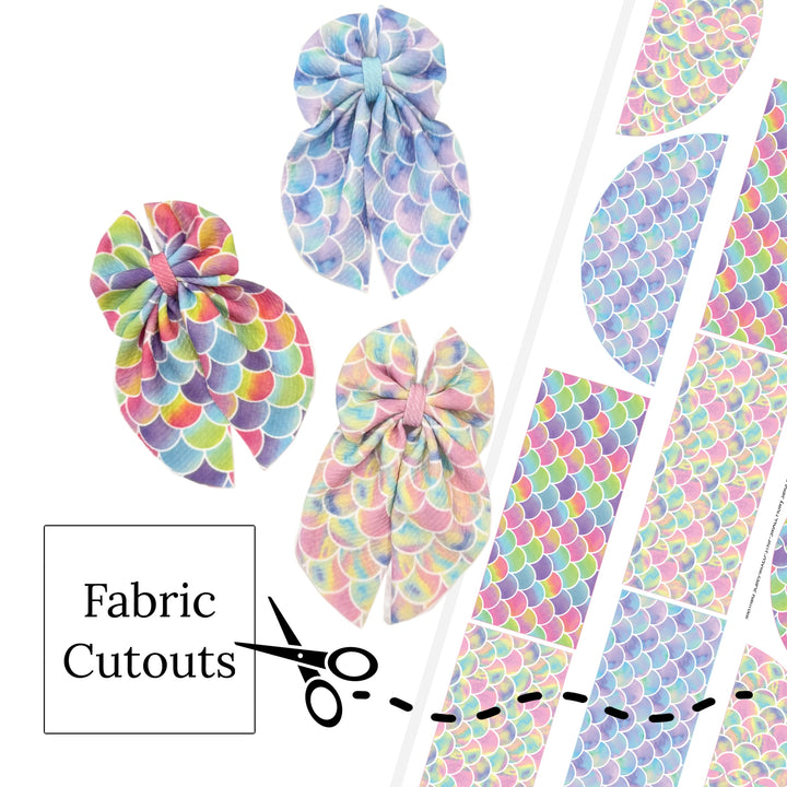 These summer mermaid themed sailor bows can be quickly cut and assembled for a trendy seasonal bow. They're ideal for easy at-home styling, individual use, or even resale. Get creative and add a splash of color to your look with these low-maintenance bows – perfect for this upcoming summer.