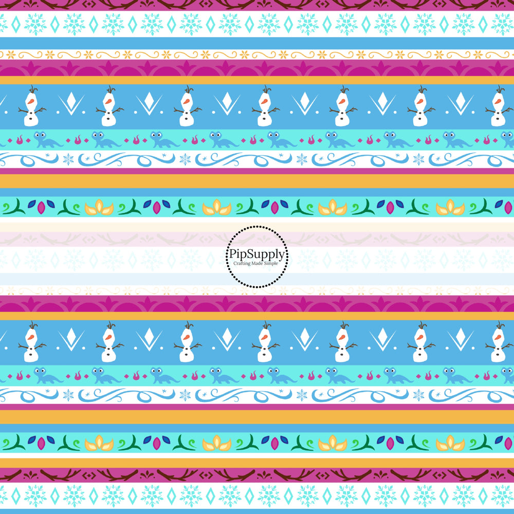 Fushia and blue stripes with snowman, salamander, snowflakes, and antlers hair bow strips