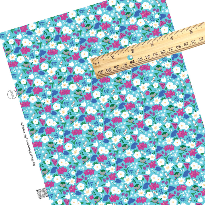 Floral snowflakes and snowman faux leather sheets