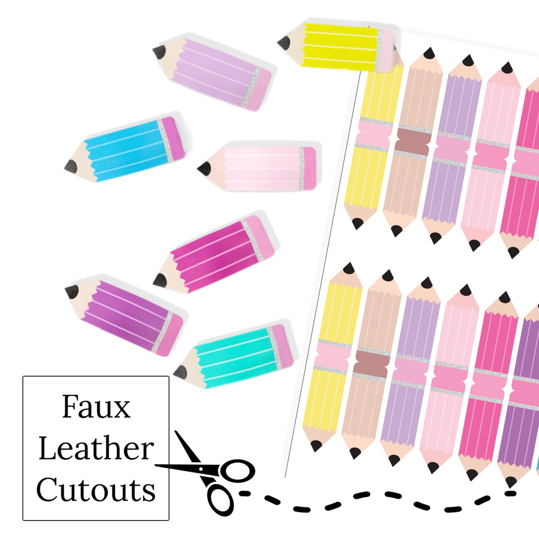 These school themed faux leather snap clip covers are ready to cut and assemble for many craft projects. These patterned cutouts can be used to make a hair bow, headband, banner, photo props, scrapbook, party or classroom decorations, bulletin board trim or anything creative!