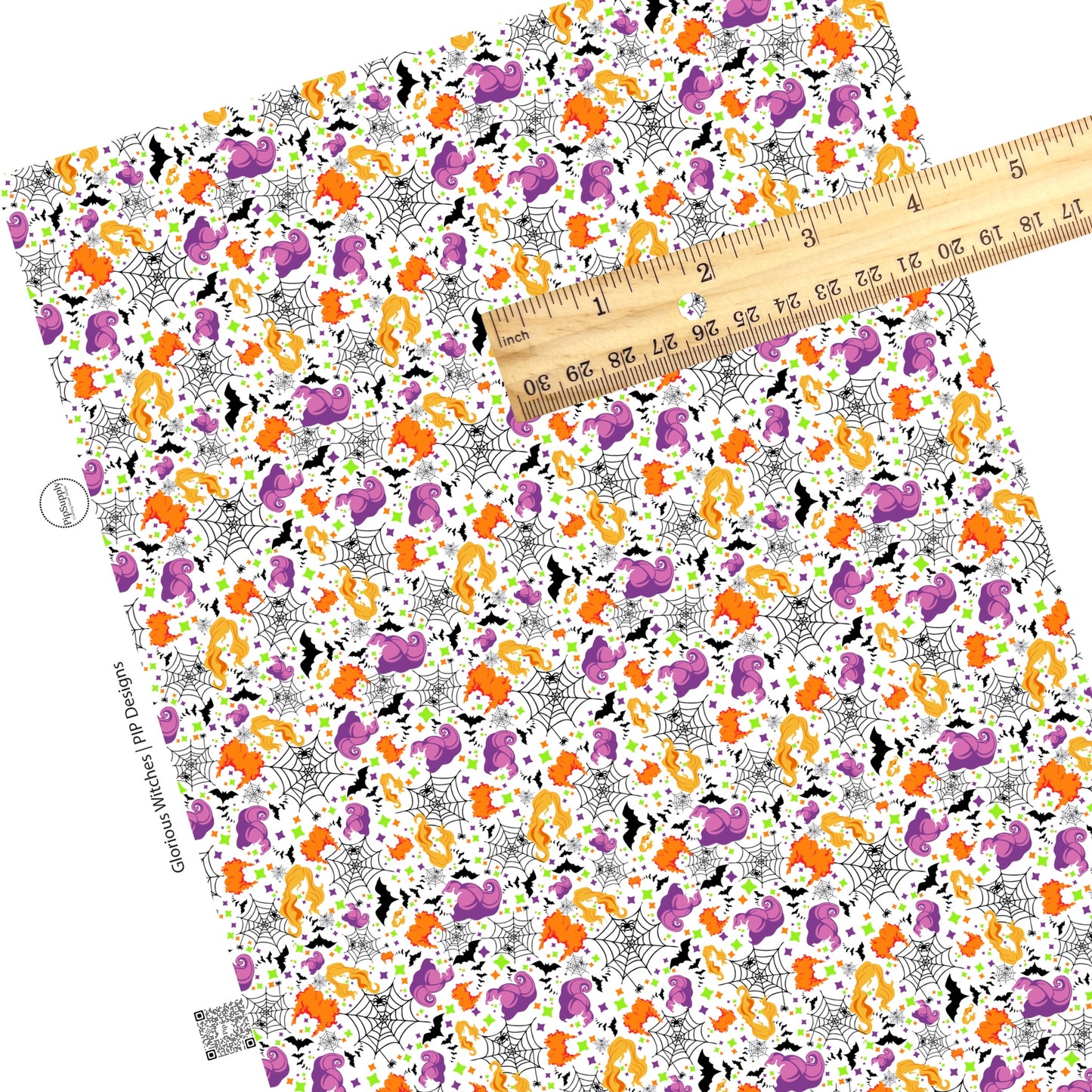 Witches party on white with spiders and bats faux leather sheets
