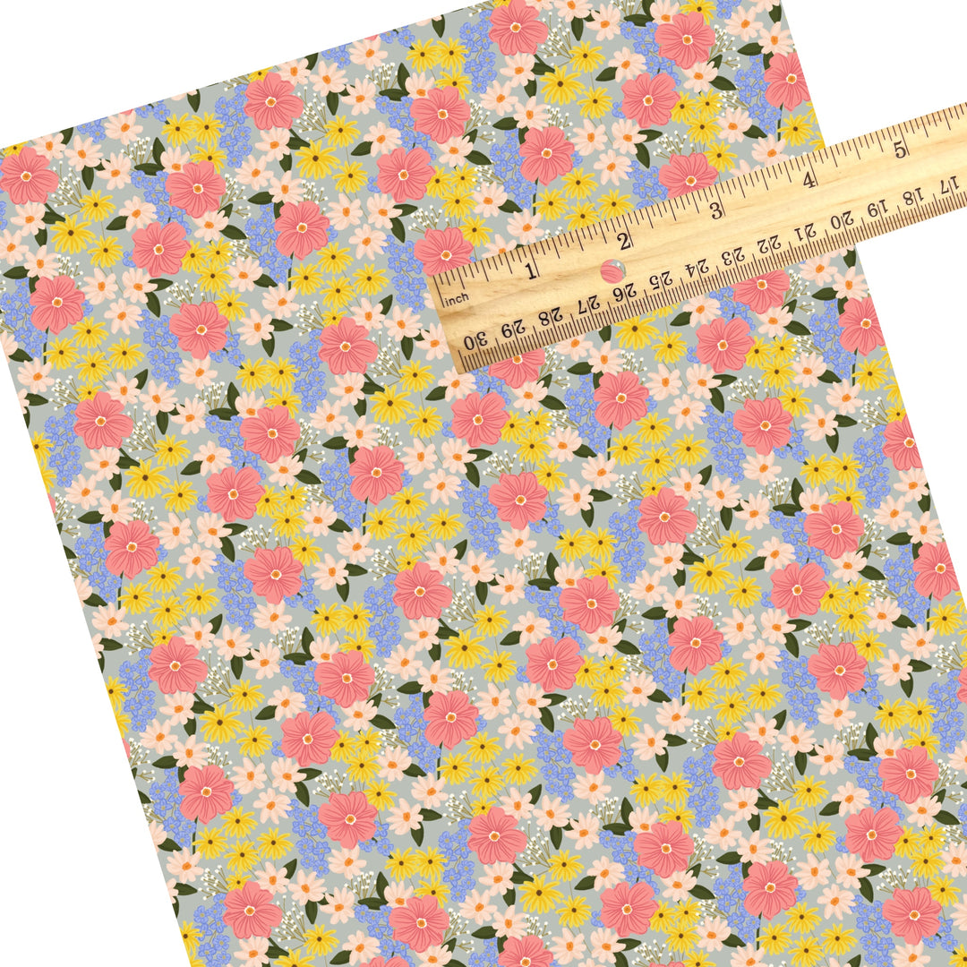 These spring faux leather sheets contain the following design elements: spring wildflowers. Our CPSIA compliant faux leather sheets or rolls can be used for all types of crafting projects.