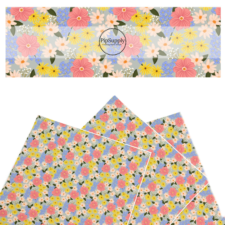 These spring faux leather sheets contain the following design elements: spring wildflowers. Our CPSIA compliant faux leather sheets or rolls can be used for all types of crafting projects.