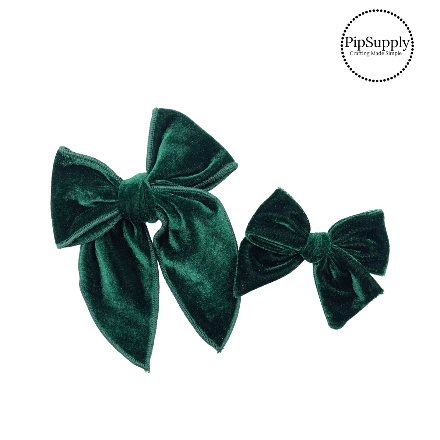 Spruce Green Double Sided Velvet Hair Bow Strips - Tied
