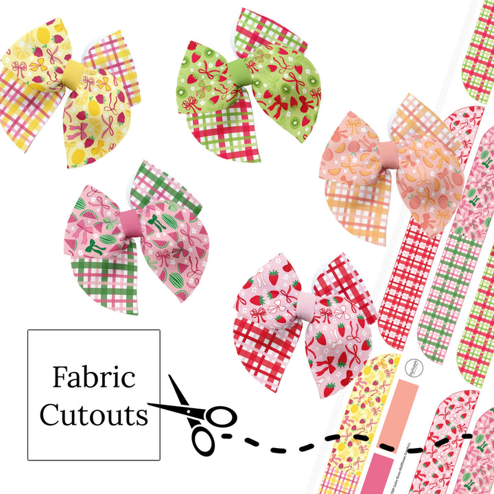 These summer fruit themed sailor bows can be quickly cut and assembled for a trendy seasonal bow. They're ideal for easy at-home styling, individual use, or even resale. Get creative and add a splash of color to your look with these low-maintenance bows – perfect for this upcoming summer.