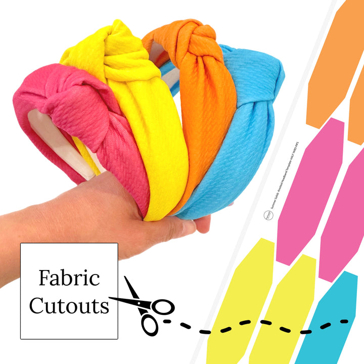 These summer solid color DIY fabric knotted headbands can be quickly cut and assembled. They're ideal for easy at-home styling, individual use, or even resale. Get creative and add a splash of color to your look with these low-maintenance headbands.