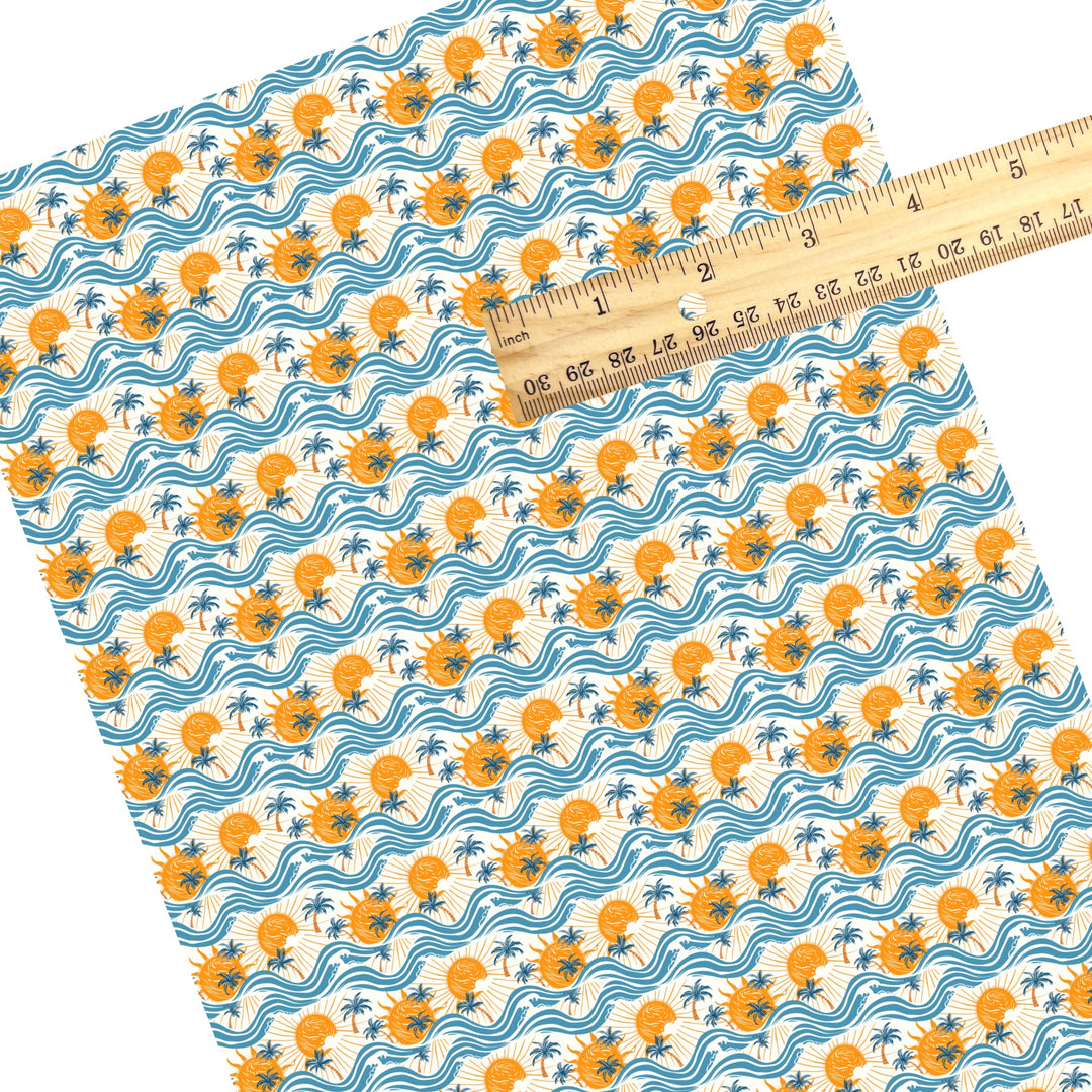 These summer themed faux leather sheets contain the following design elements: sun and waves. Our CPSIA compliant faux leather sheets or rolls can be used for all types of crafting projects.