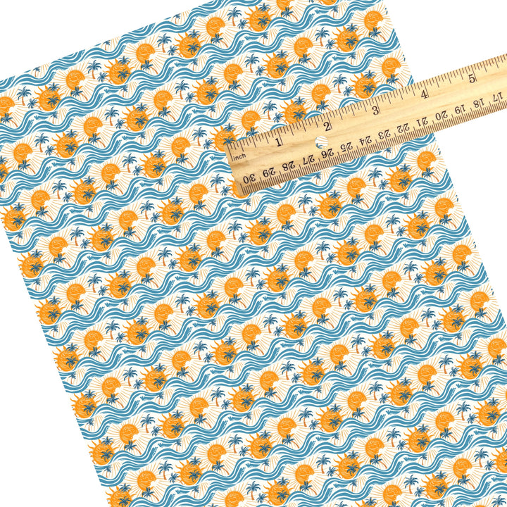 These summer themed faux leather sheets contain the following design elements: sun and waves. Our CPSIA compliant faux leather sheets or rolls can be used for all types of crafting projects.