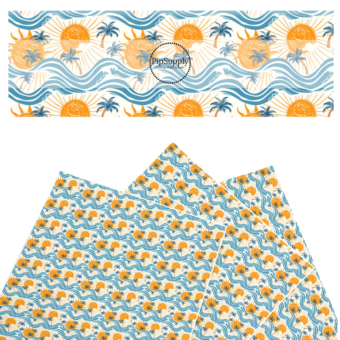 These summer themed faux leather sheets contain the following design elements: sun and waves. Our CPSIA compliant faux leather sheets or rolls can be used for all types of crafting projects.
