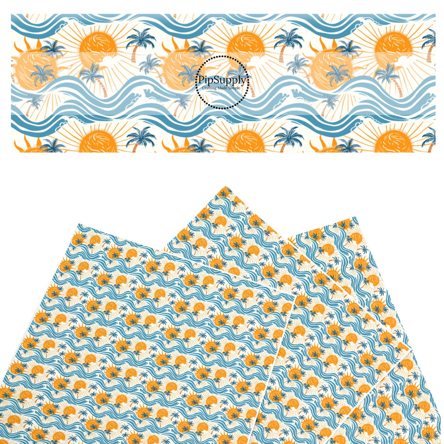 These summer themed faux leather sheets contain the following design elements: sun and waves. Our CPSIA compliant faux leather sheets or rolls can be used for all types of crafting projects.