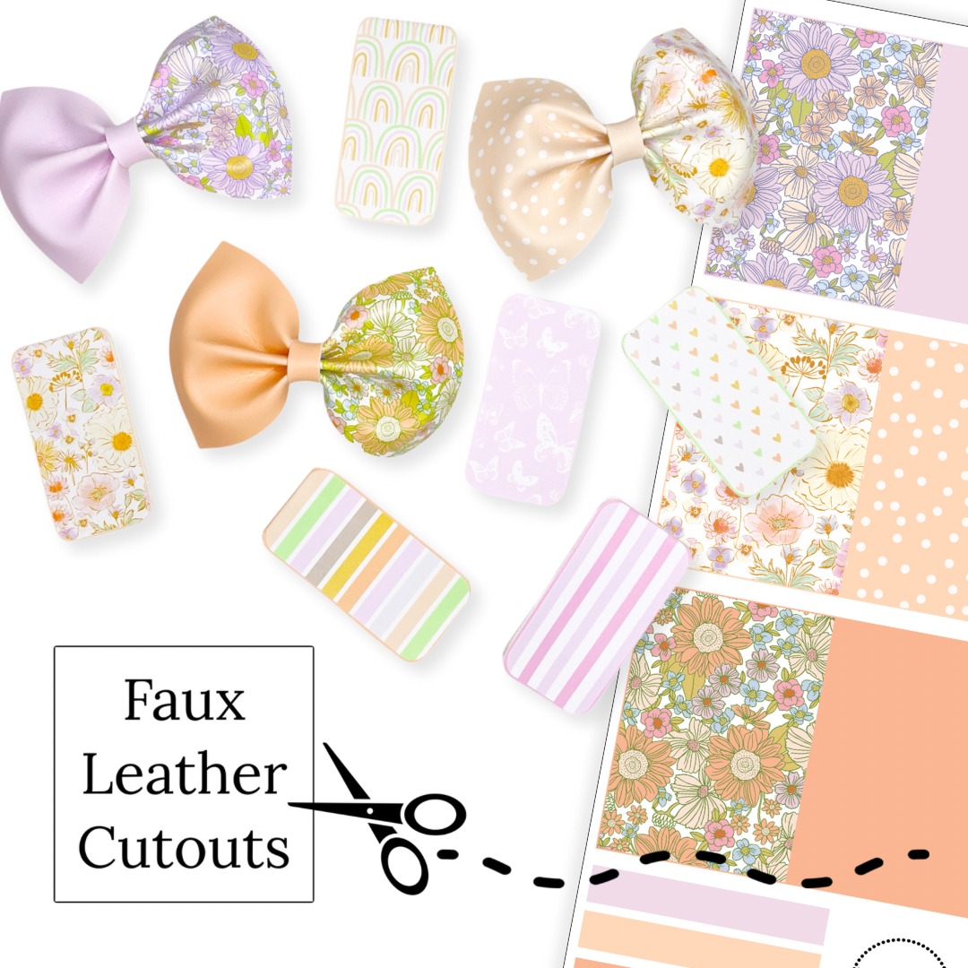 These boho spring flowers, rainbows, and stripe themed faux leather bow cutouts are ready to cut and assemble for many craft projects. These patterned cutouts can be used to make a hair bow, headband, banner, photo props, scrapbook, party or classroom decorations, bulletin board trim or anything creative!