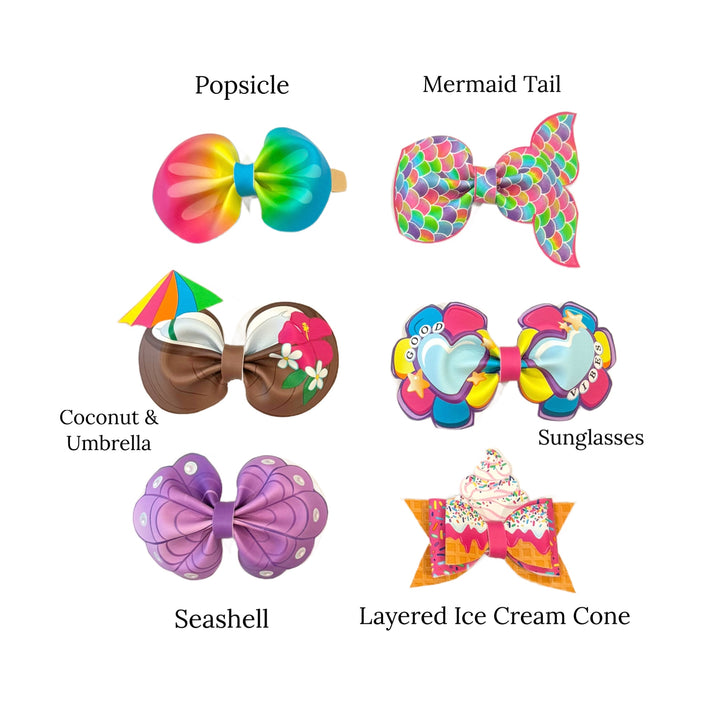 These summer themed faux leather bow cutouts are ready to cut and assemble for many craft projects. These patterned cutouts can be used to make a hair bow, headband, banner, photo props, scrapbook, party or classroom decorations, bulletin board trim or anything creative!