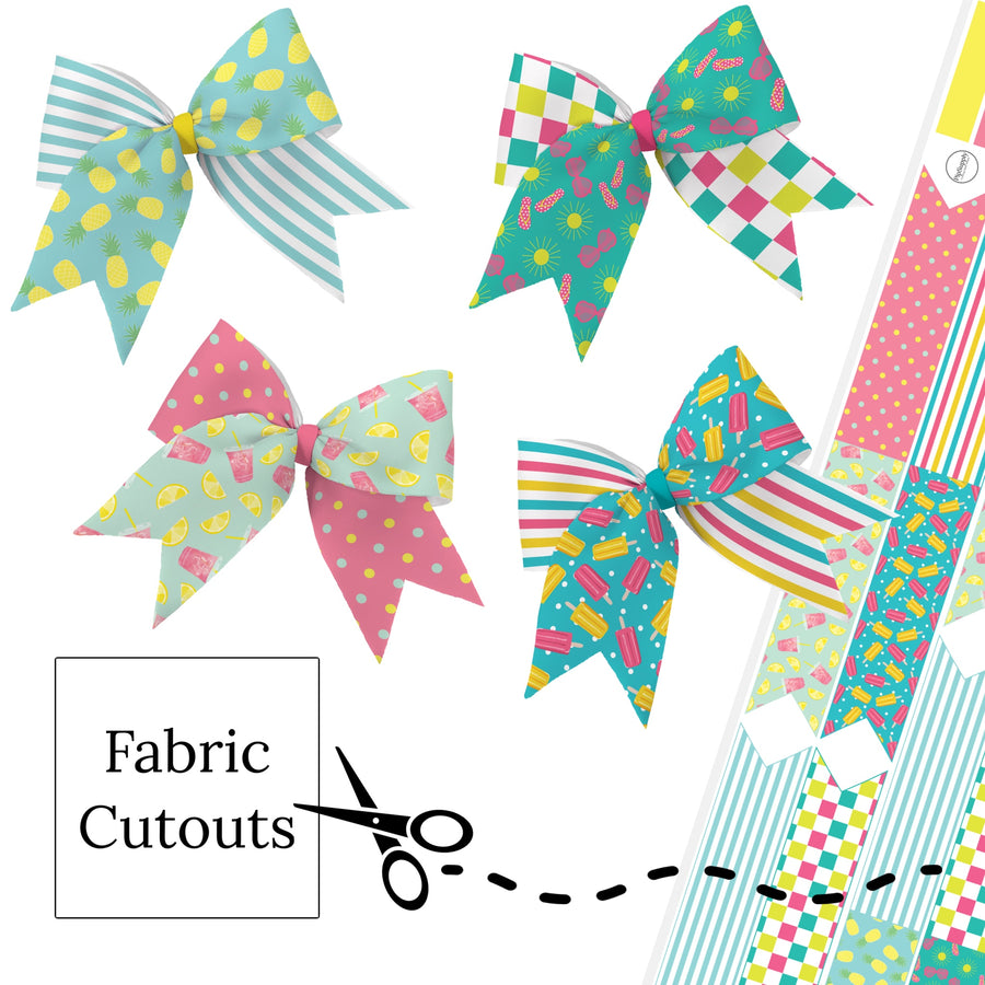 These summer fruit neoprene cheer bows can be quickly cut and assembled for a trendy sports bow. They're ideal for easy at-home styling, individual use, or even resale. Get creative and add a splash of color to your look with these low-maintenance bows.