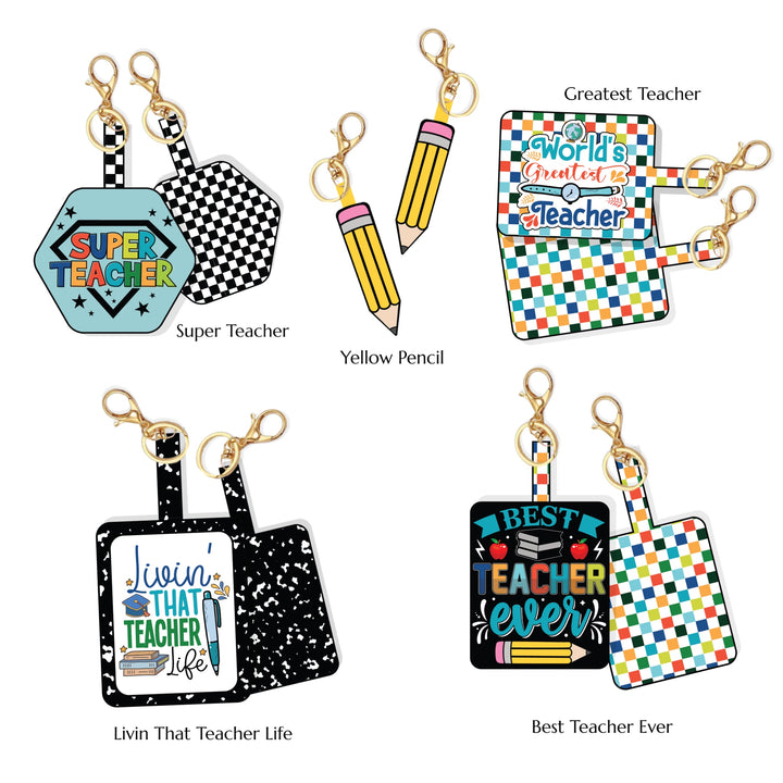 These teacher themed faux leather sheets are ready to cut and assemble for many craft projects. These patterned cutouts can be used to make fold over keychains, photo props, scrapbooks, party or classroom decorations, bulletin board trim or anything creative!