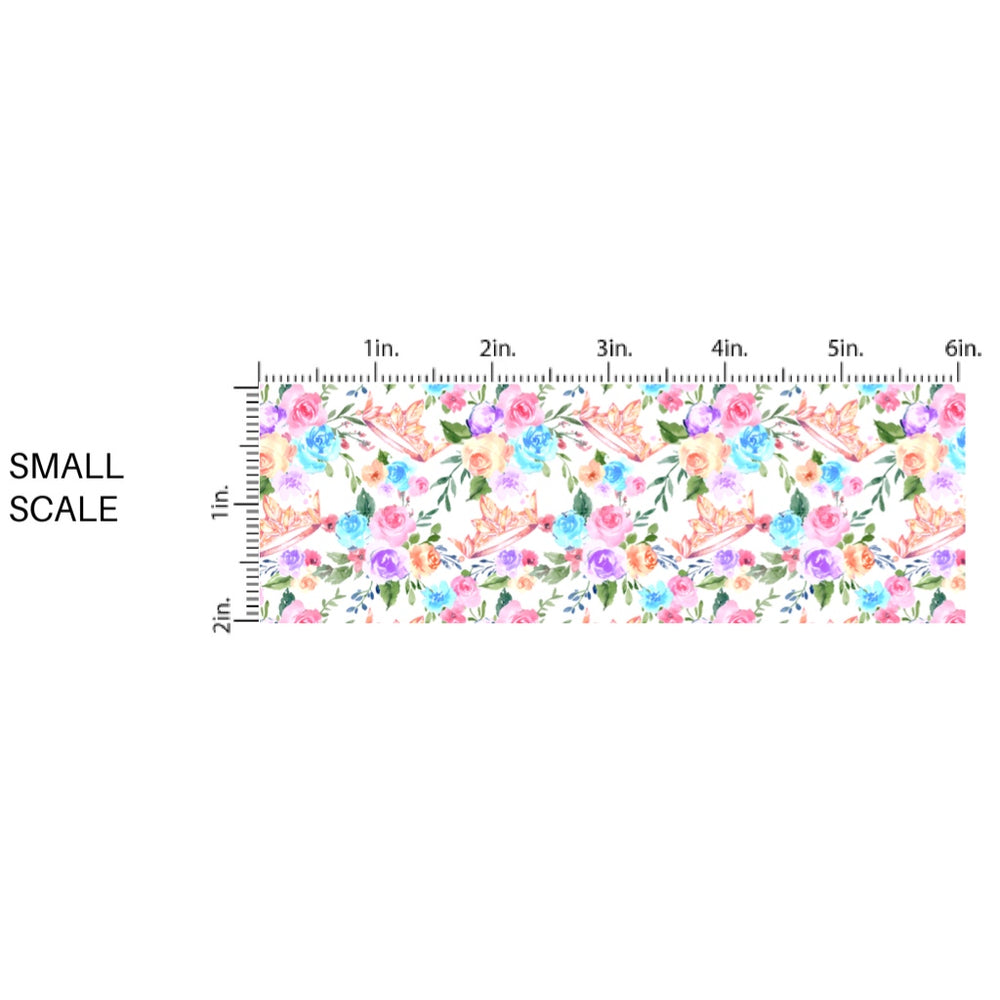 These magical princess themed fabric by the yard features pink princess crowns and flowers. This fun pattern fabric can be used for all your sewing and crafting needs!