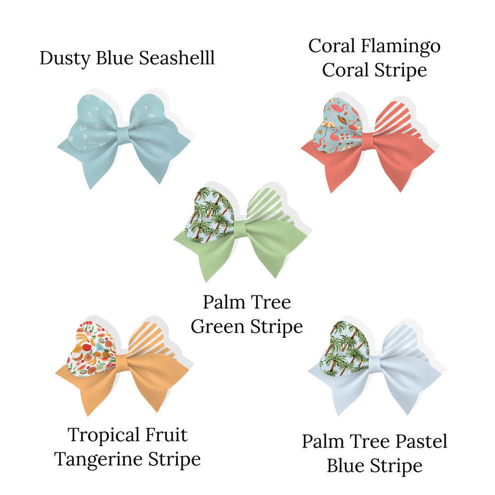 These tropical paradise themed layered faux leather bows are ready to cut and assemble for many craft projects. These patterned cutouts can be used to make a hair bow, headband, banner, photo props, scrapbook, party or classroom decorations, bulletin board trim or anything creative!