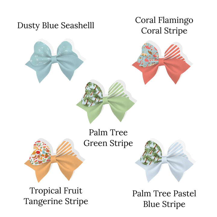 These tropical paradise themed layered faux leather bows are ready to cut and assemble for many craft projects. These patterned cutouts can be used to make a hair bow, headband, banner, photo props, scrapbook, party or classroom decorations, bulletin board trim or anything creative!