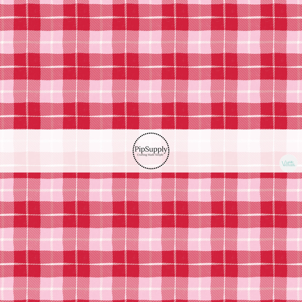 These holiday no sew bow strips can be easily tied and attached to a clip for a finished hair bow. These festive bow strips are great for personal use or to sell. These bow strips feature the following design elements: Valentine red and pink plaid pattern.